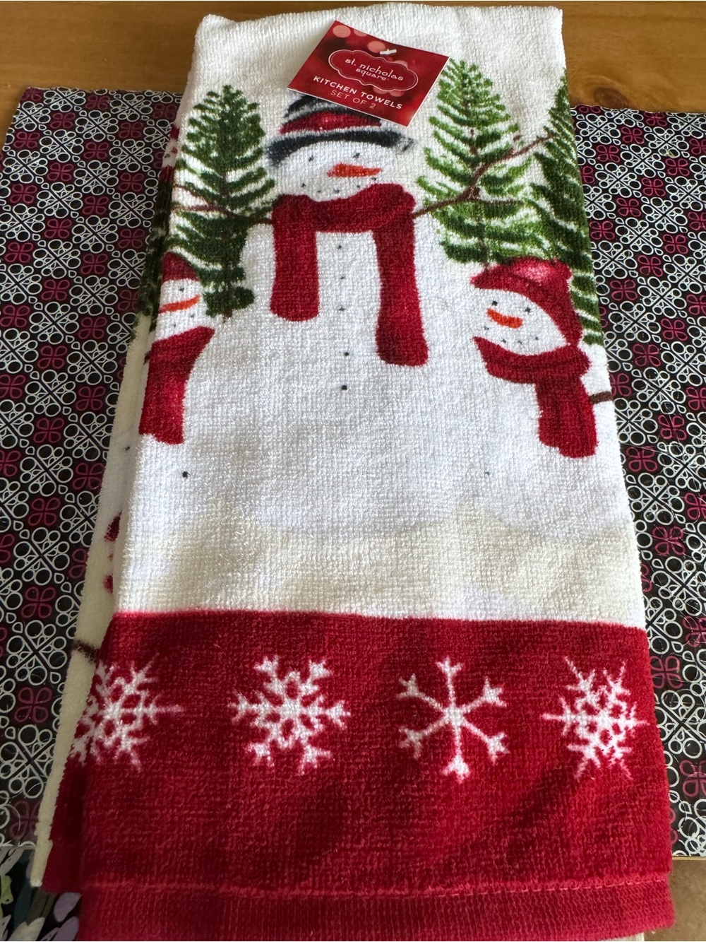 St Nicholas Holiday Snowman Kitchen Towel - Red & White-2pc Set